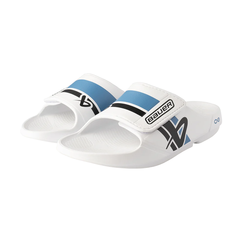 S25 BAUER OOFOS SPORT FLEX SLIDE WHITE/BLUE